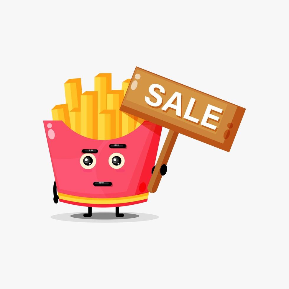 Cute french fries mascot with the sales sign vector