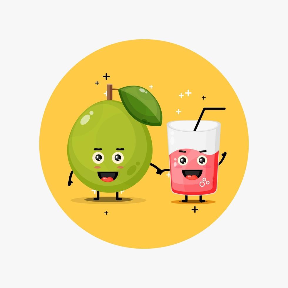 Cute guava and guava juice mascot holding hands vector