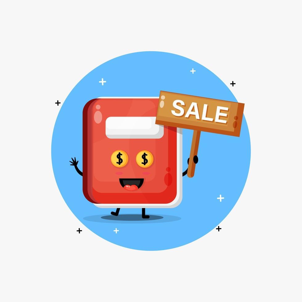 Cute notebook mascot with the sales sign vector