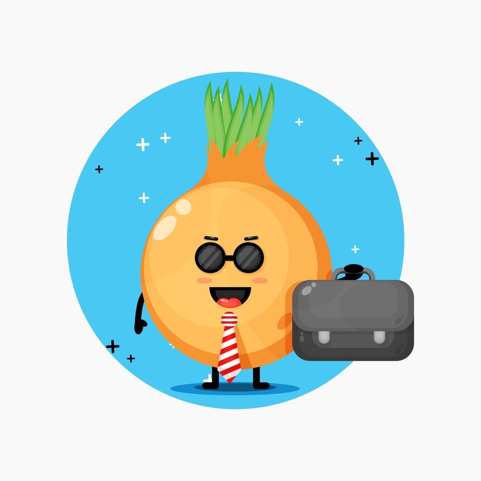 Cute onion mascot goes to office vector