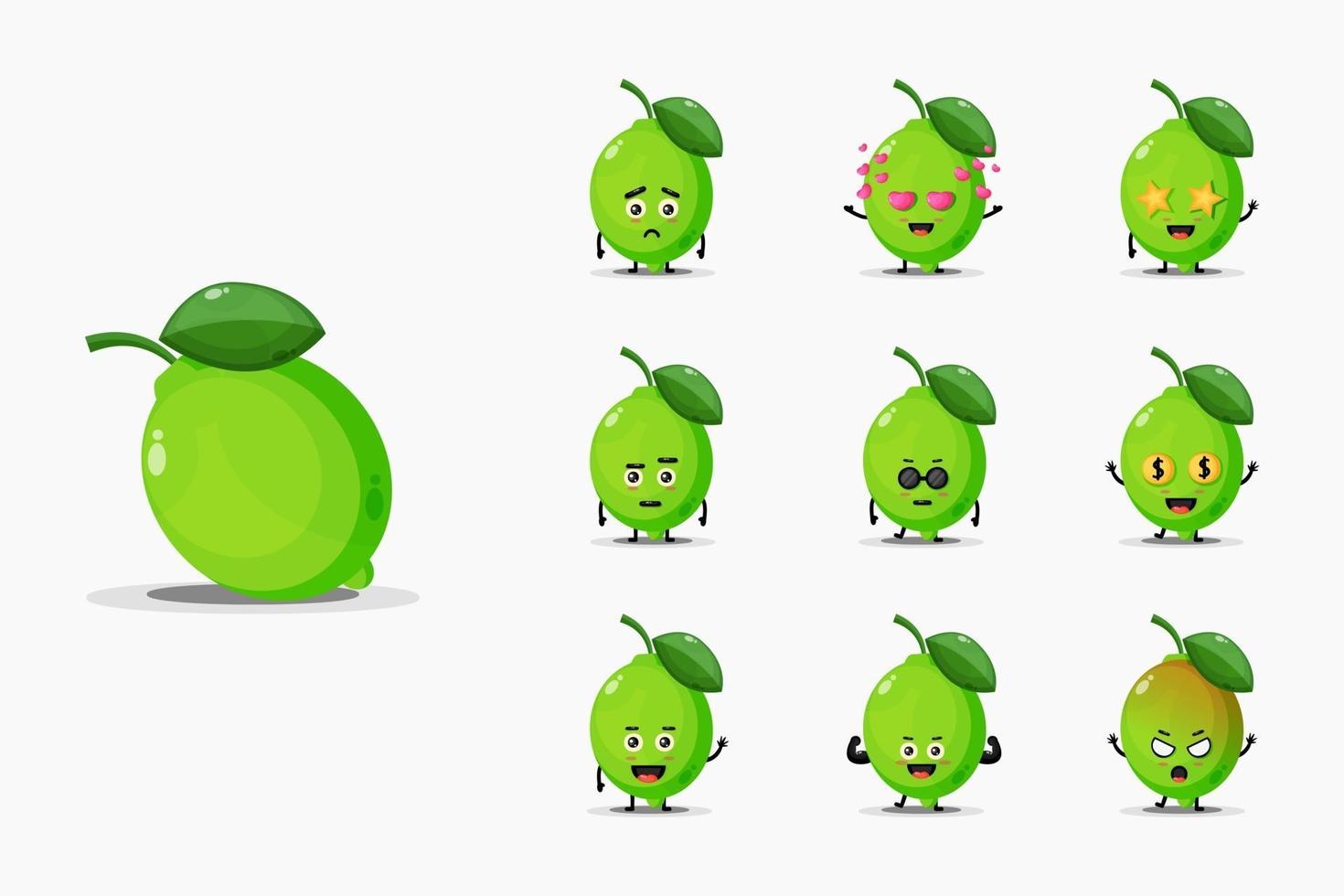 Cute lime mascot design set vector