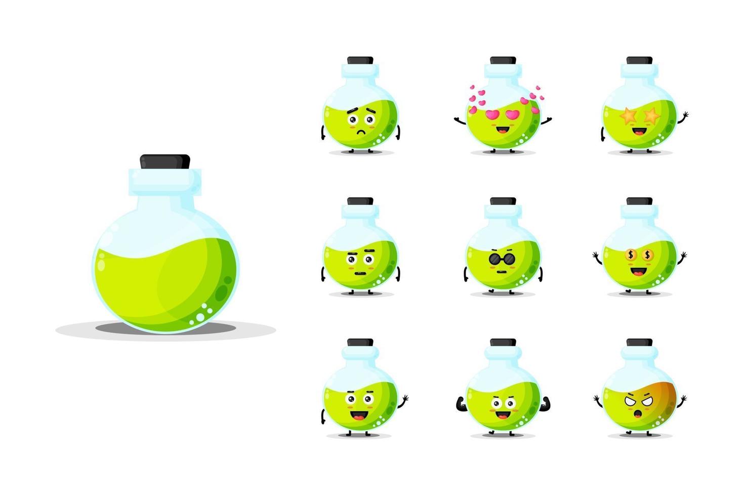 Cute potion bottle mascot design set vector