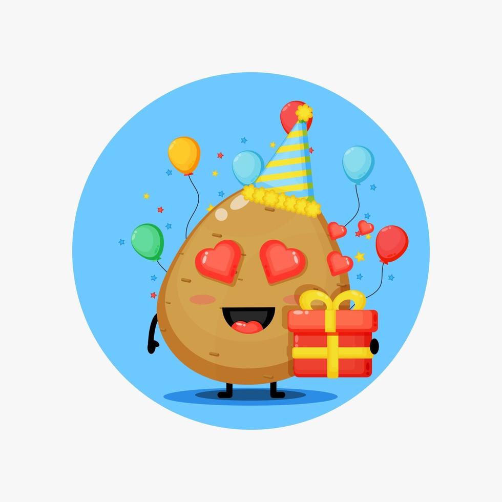 Cute potato vegetable mascot on birthday vector