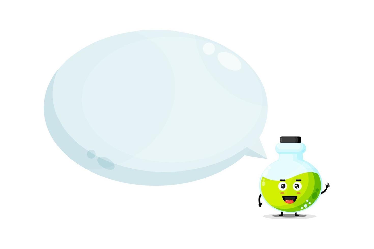 Cute potion bottle mascot with bubble speech vector