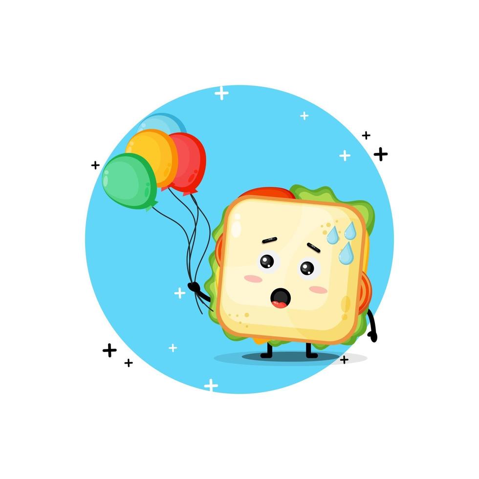 Cute sandwich mascot carrying a balloon vector