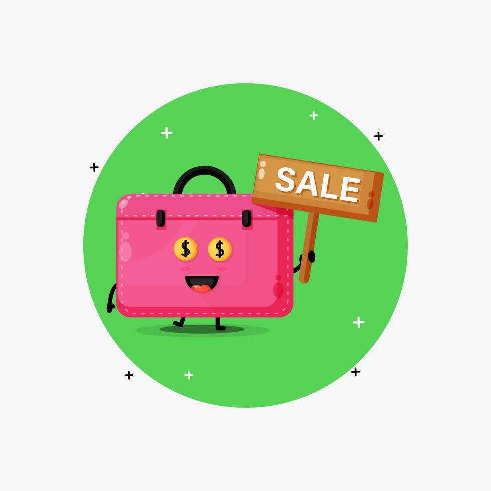 Cute work bag mascot with the sales sign vector