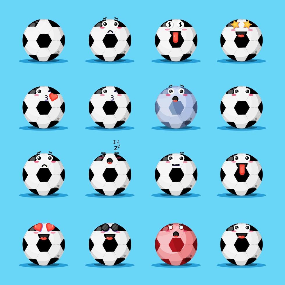 Set of cute football ball with emoticons vector