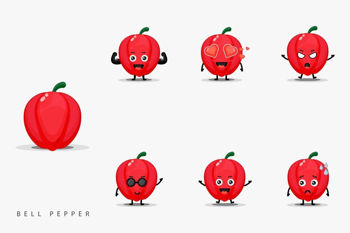 lindo conjunto de caracteres de diseño de pimiento vector