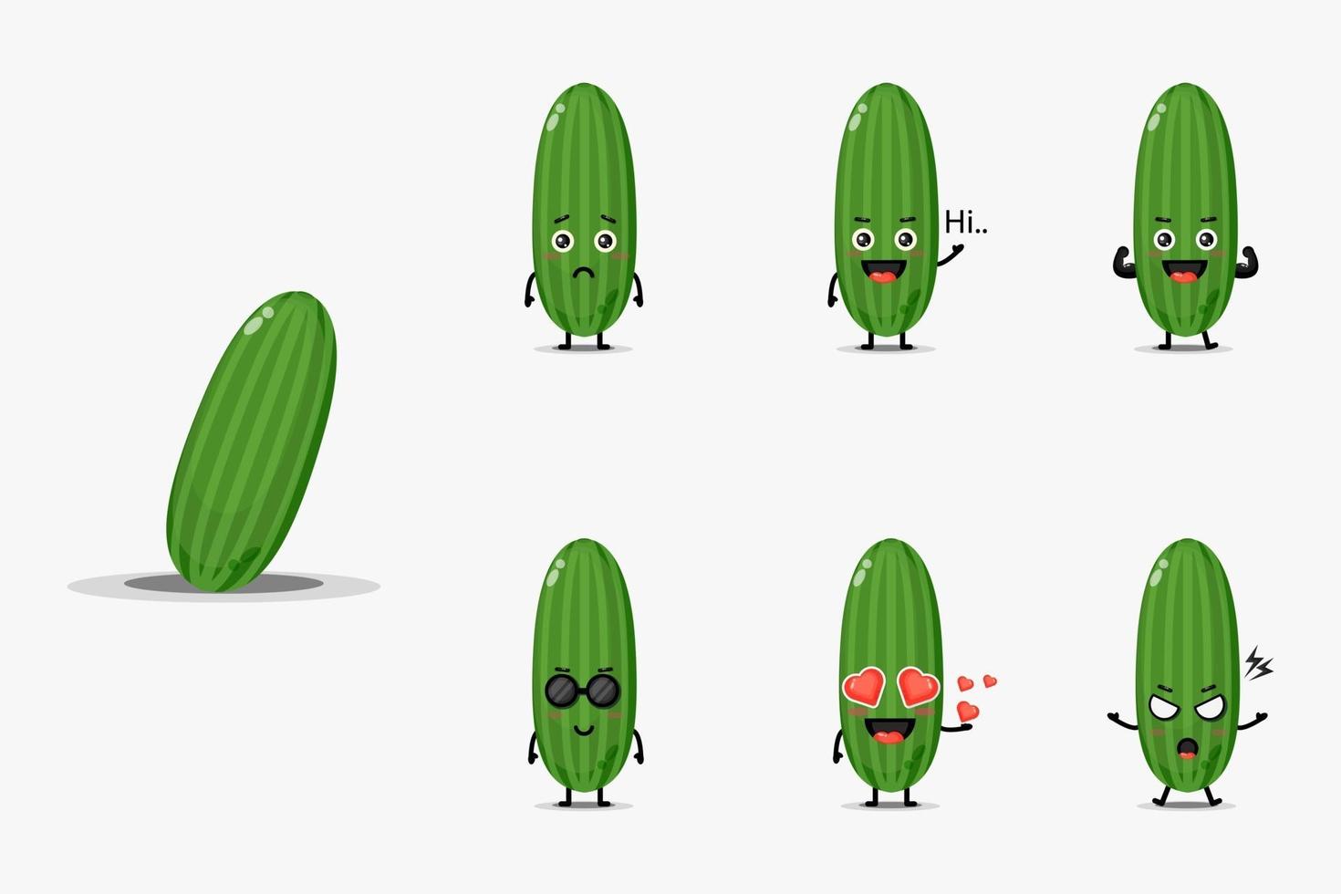 Cute cucumber mascot design set vector