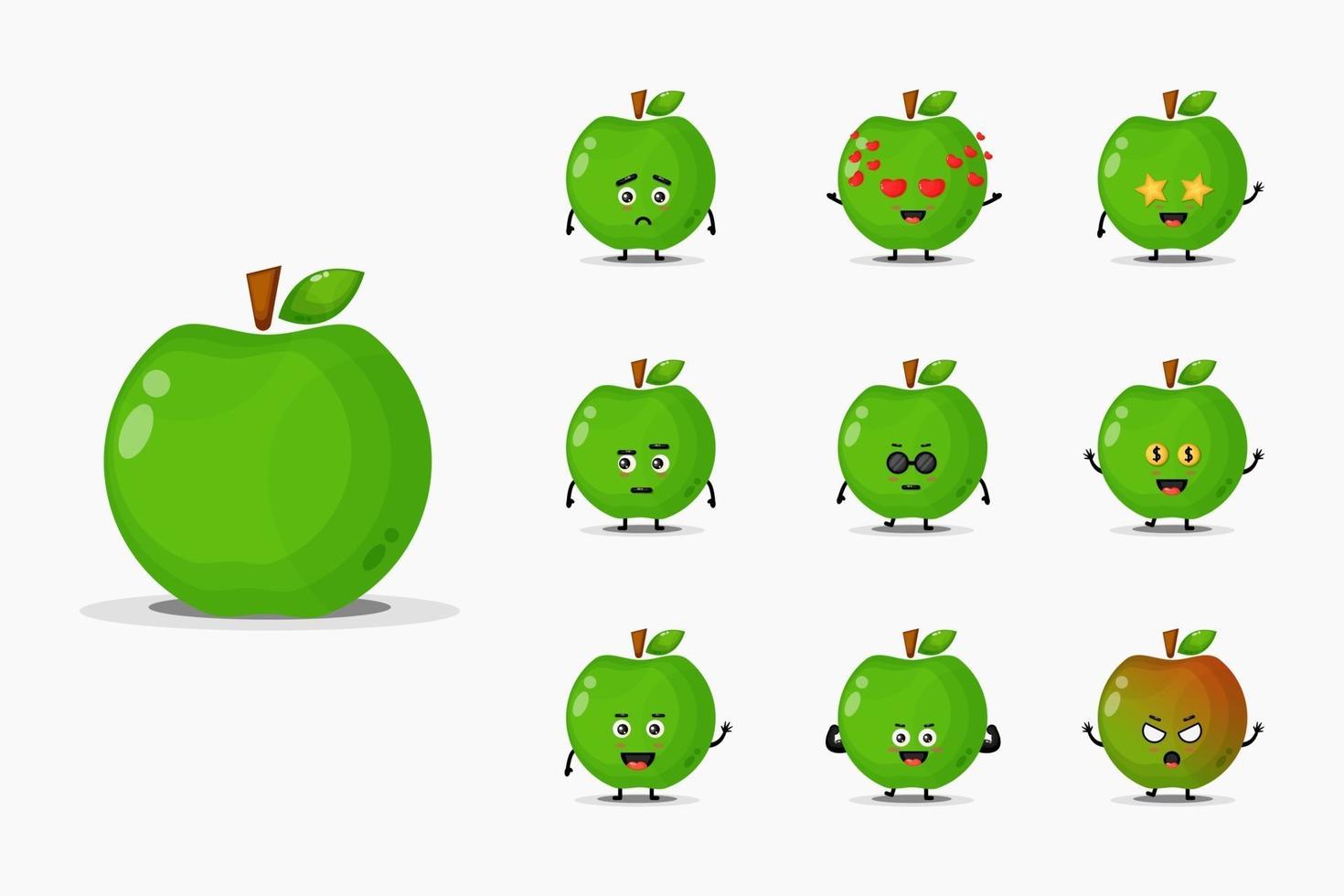 Cute green apple mascot set vector