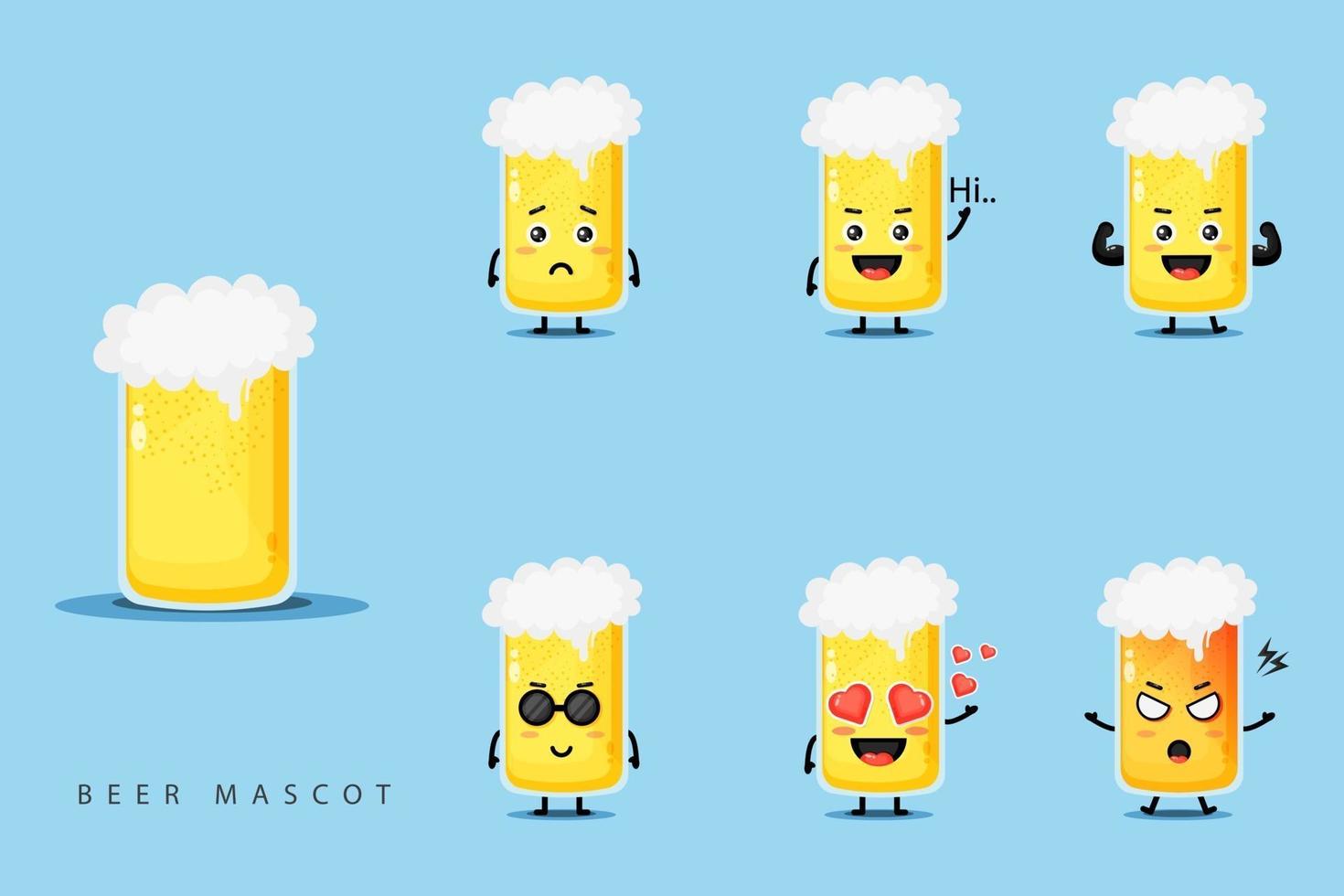 Cute beer mascot design set vector