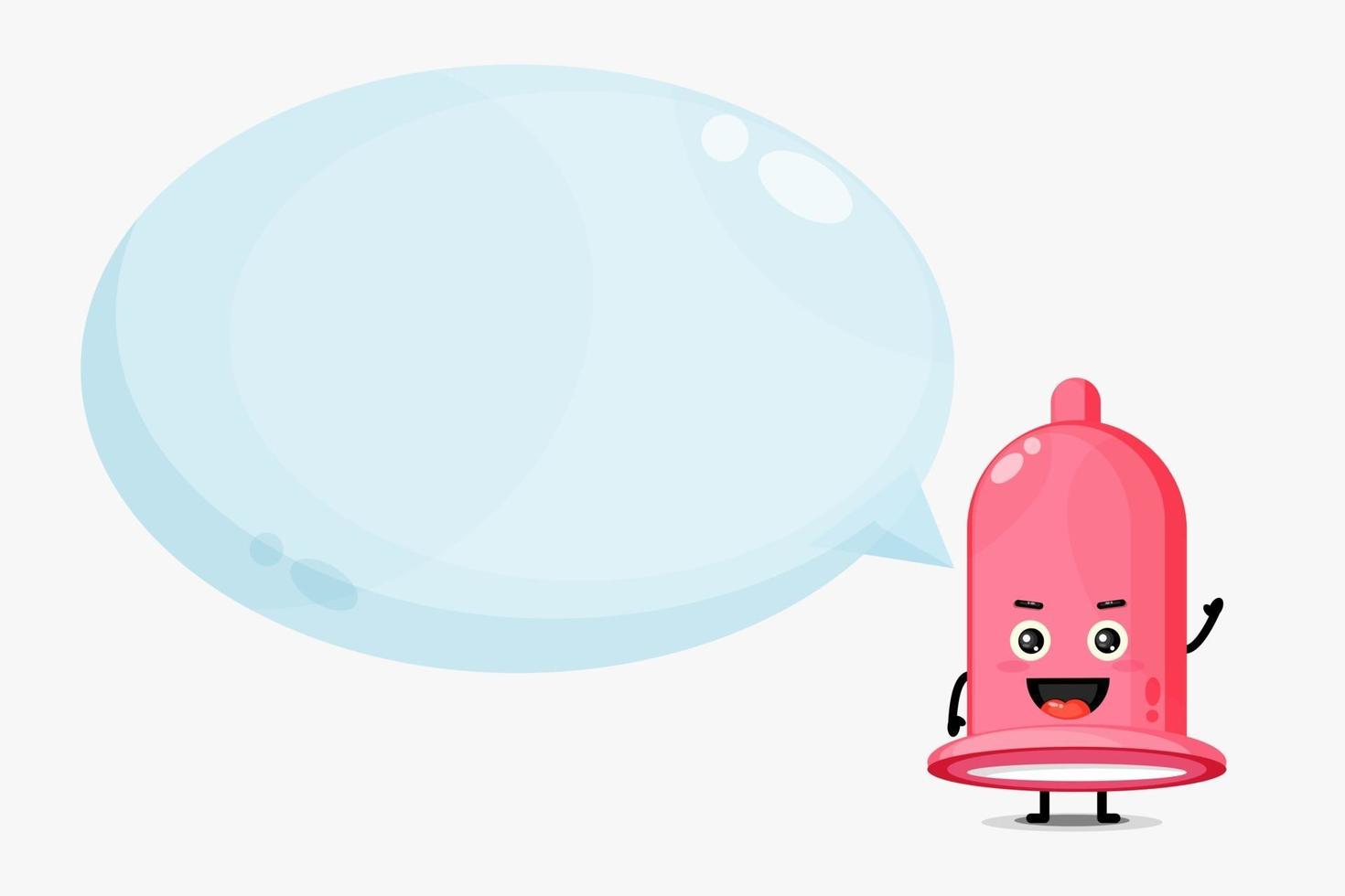 Cute condom mascot with bubble speech vector