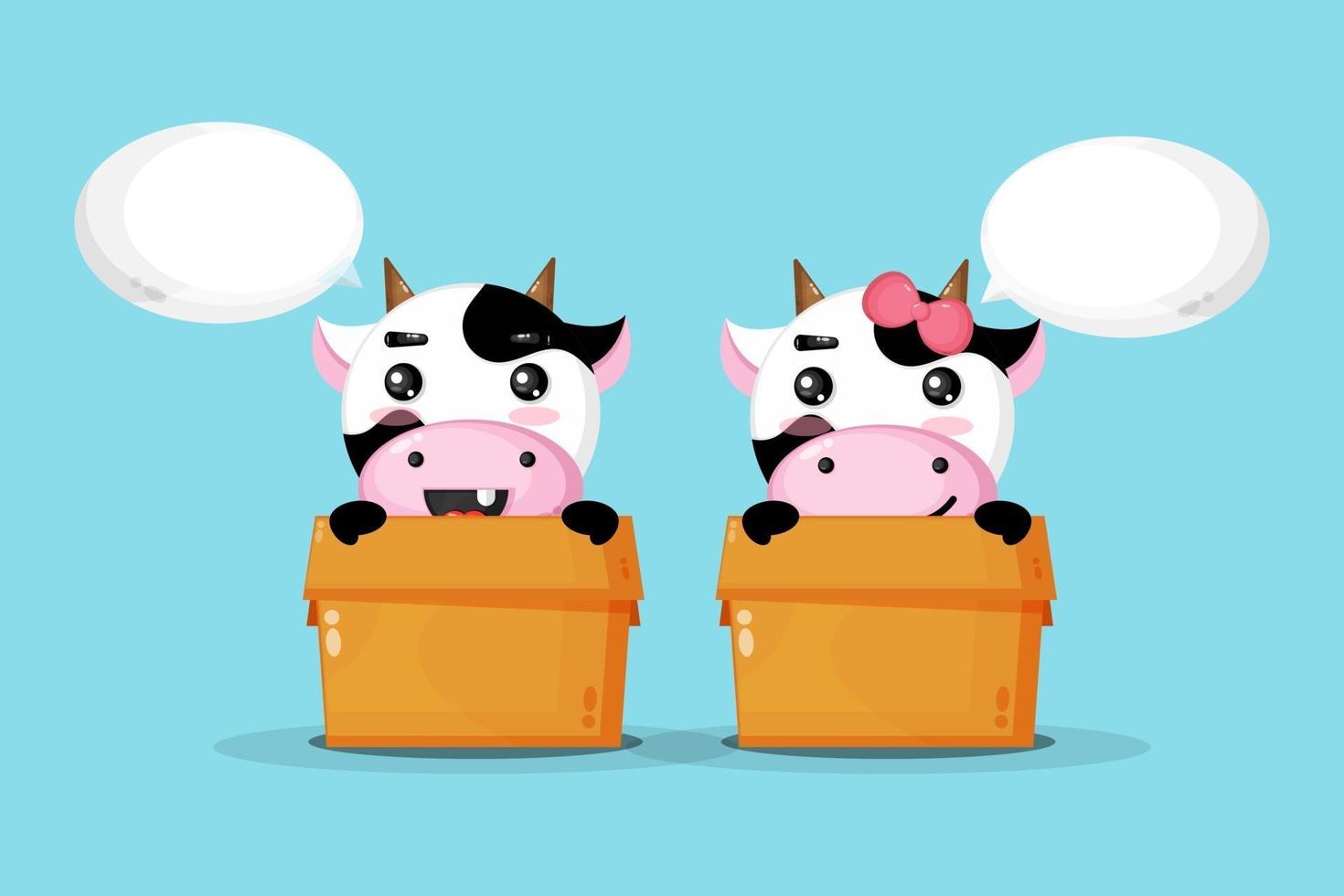 Cute cow in a box vector