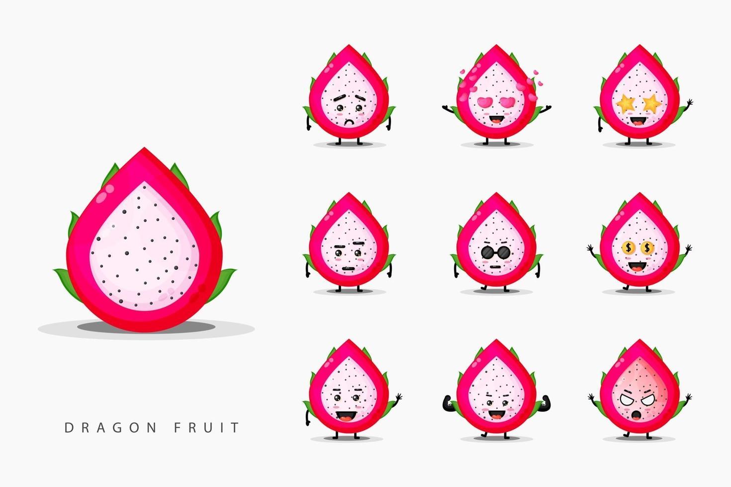 Cute dragon fruit mascot design set vector