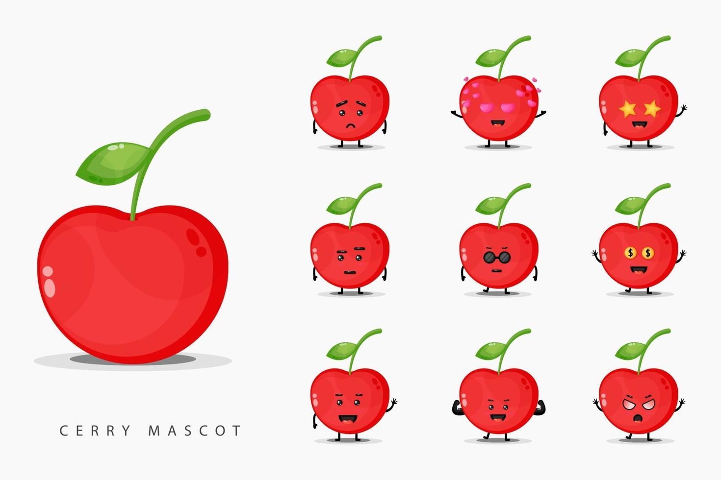 Cute cherry mascot set vector