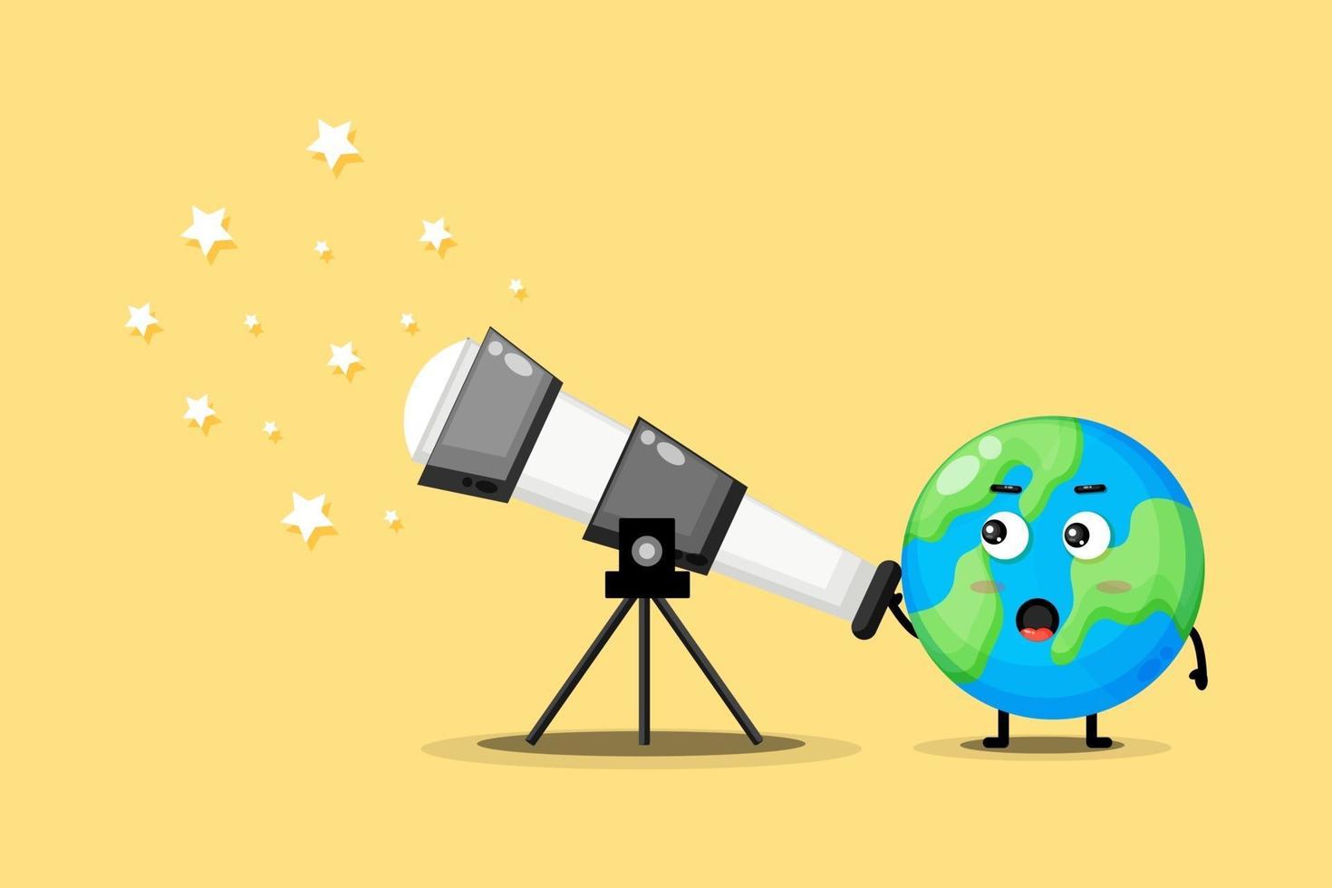 Cute earth character are looking at stars vector