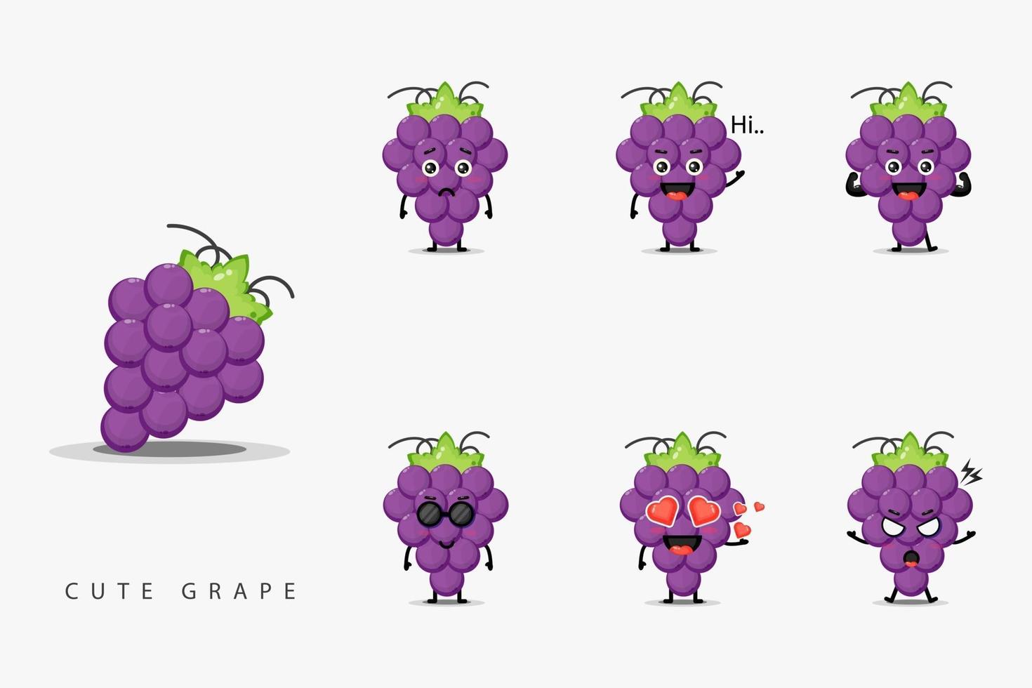 Cute grape mascot design set vector