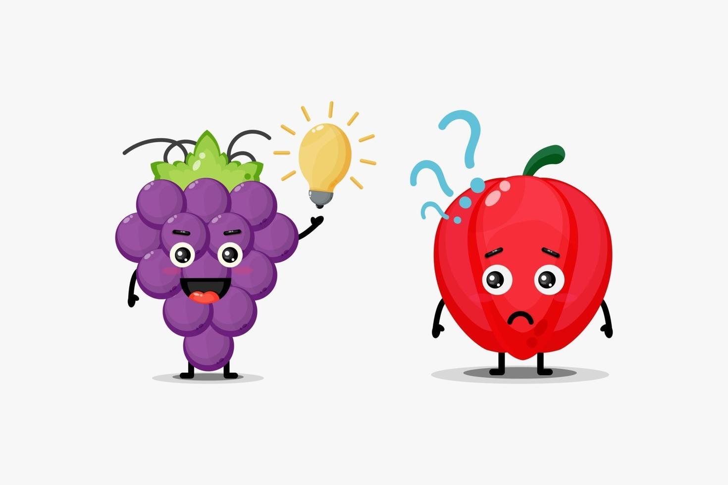 cute wine and bell pepper characters who have ideas and confusion vector
