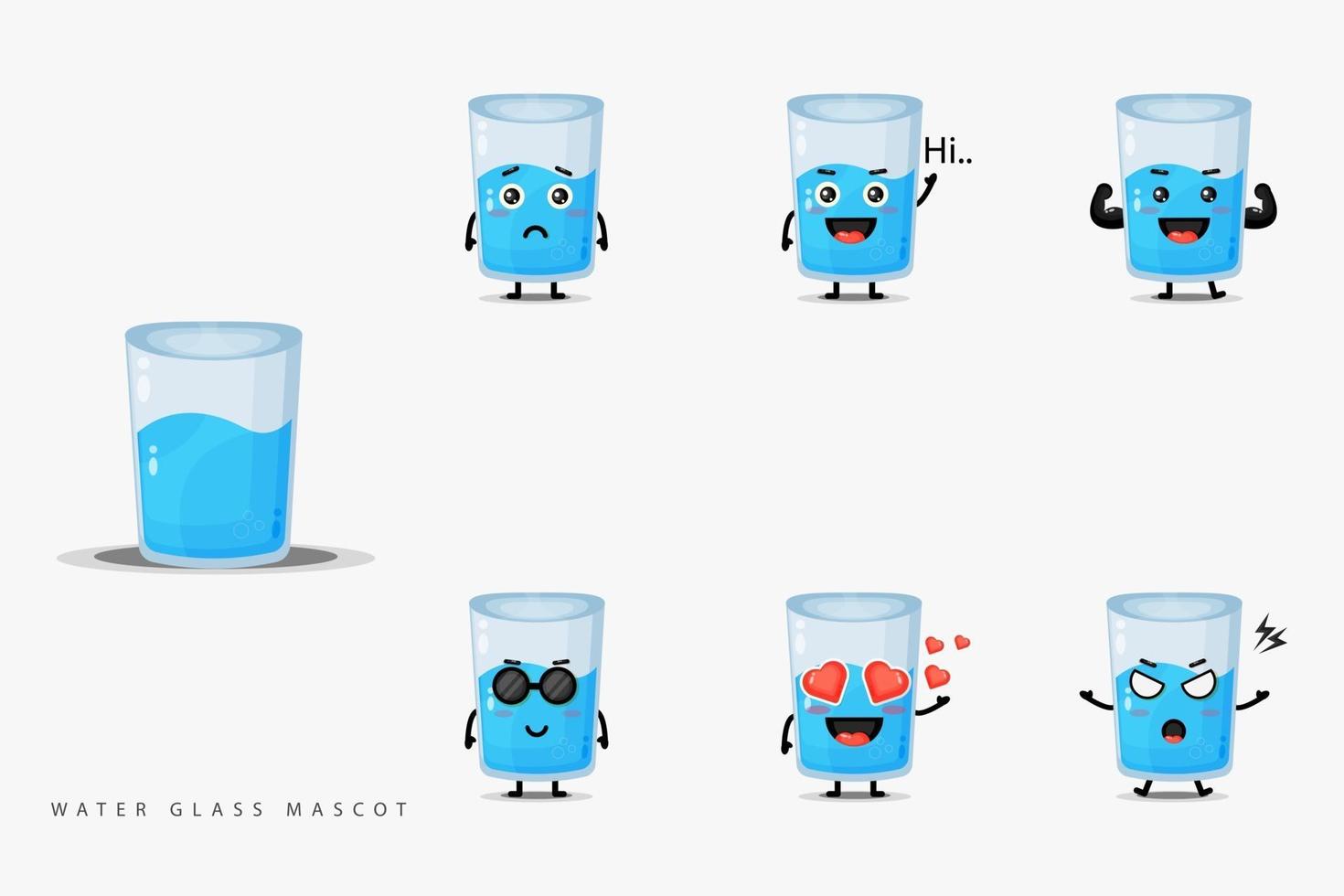 Cute water glass mascot design set vector
