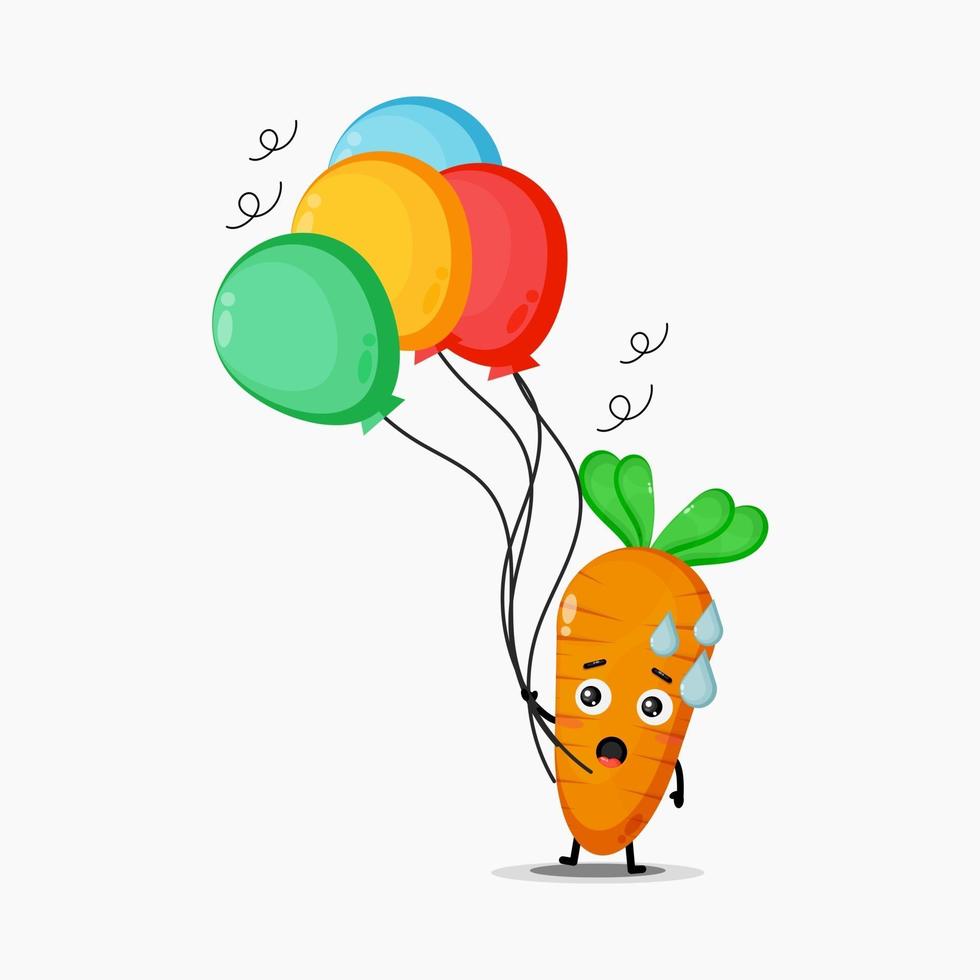 Illustration of cute carrot carrying a balloon vector