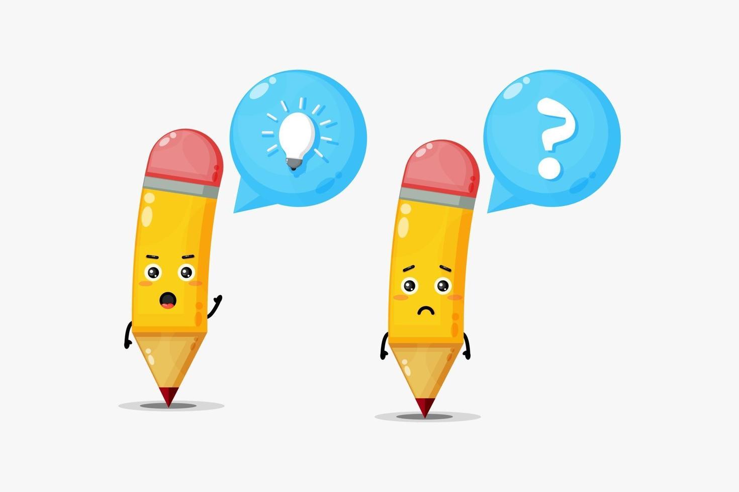 cute pencil characters who have ideas and confusion vector