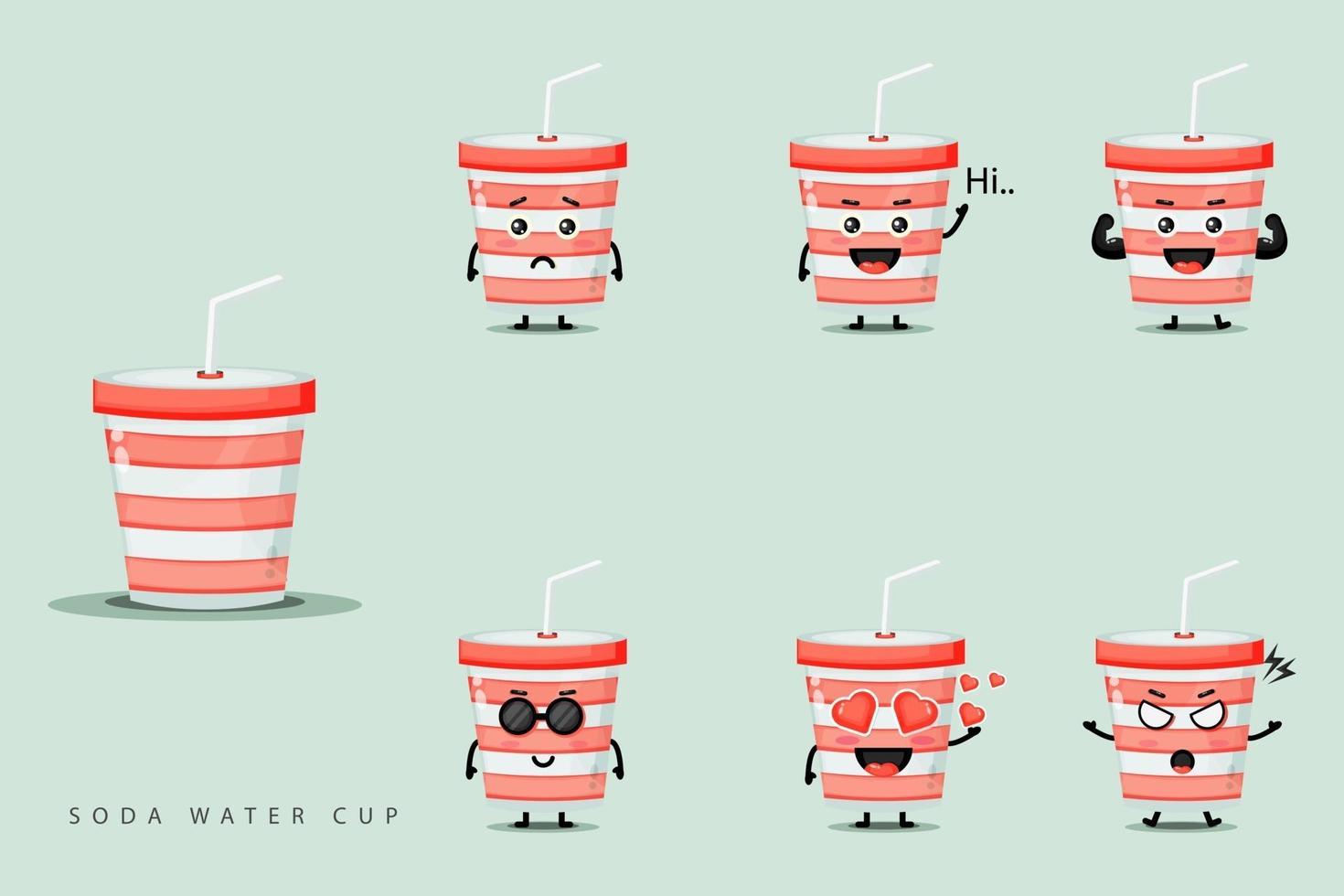 Cute soda water cup mascot set vector