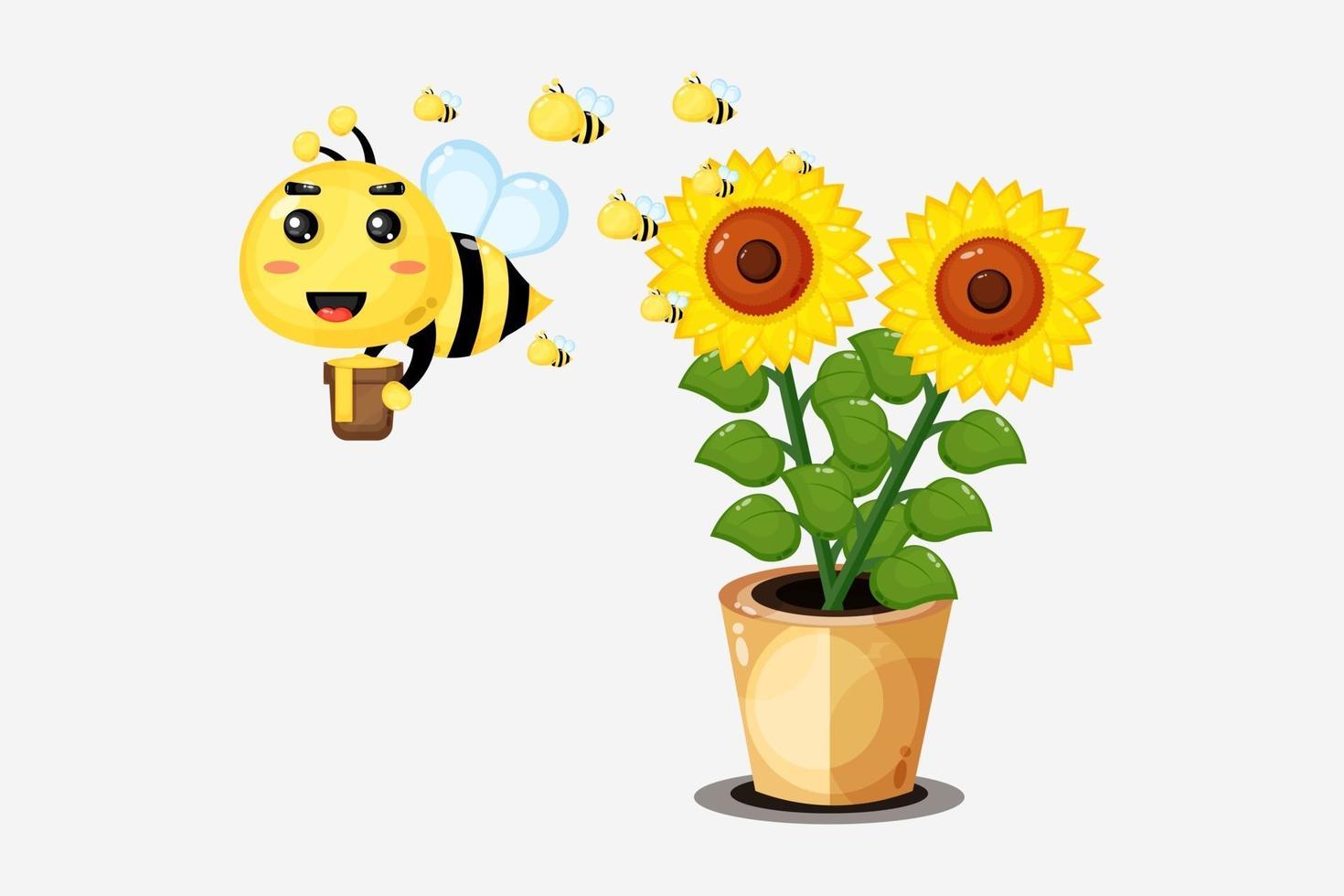 ilustración de una abeja linda que lleva miel vector