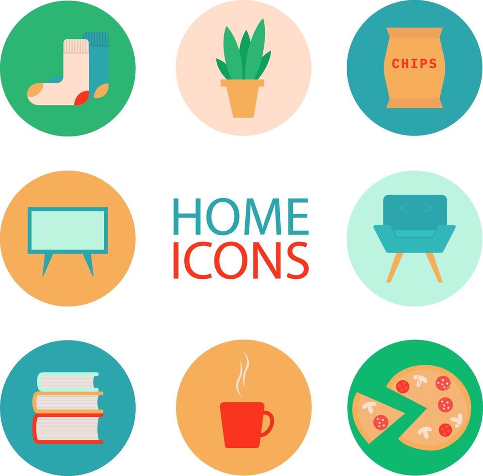 Set of flat illustrations of home interior and weekend at home, cozy illustration. vector