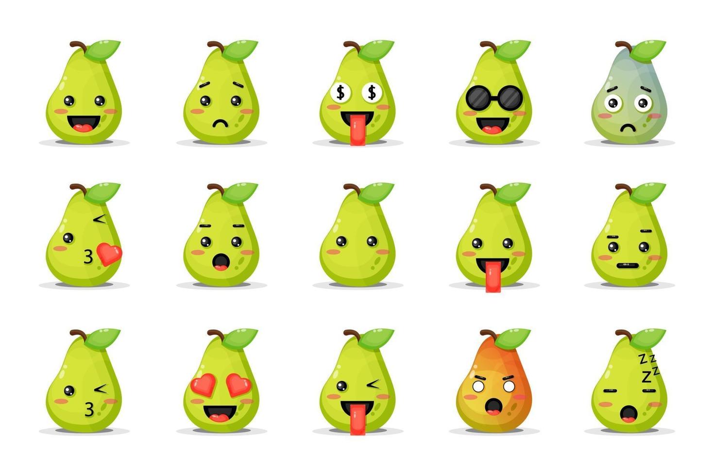 Set of cute pear with emoticons vector