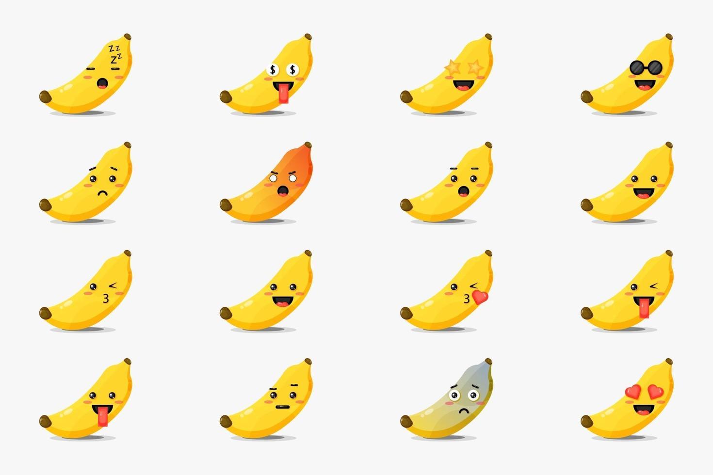 conjunto de lindo plátano con emoticonos vector