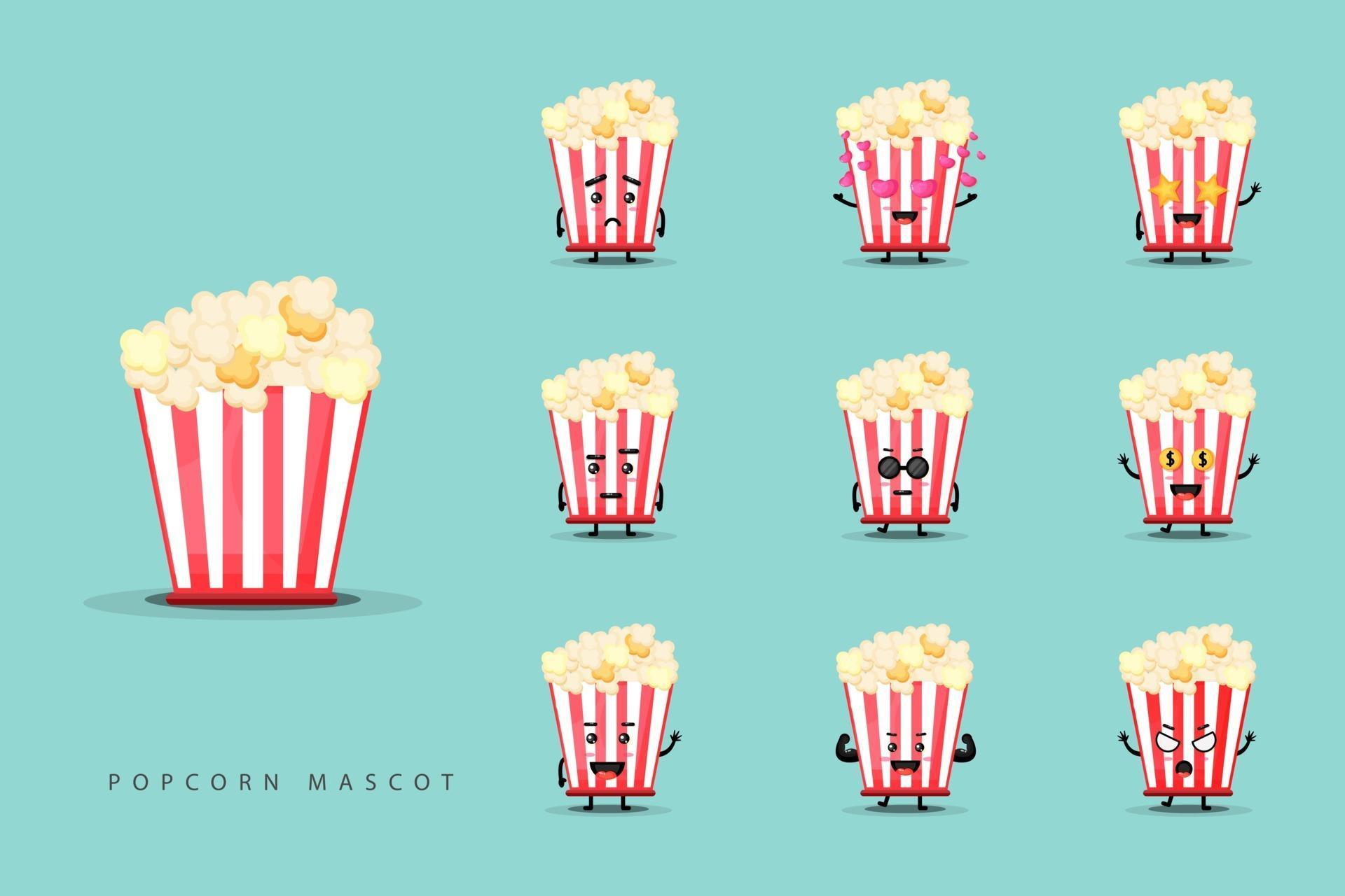 Set of cute popcorn mascots 2147277 Vector Art at Vecteezy