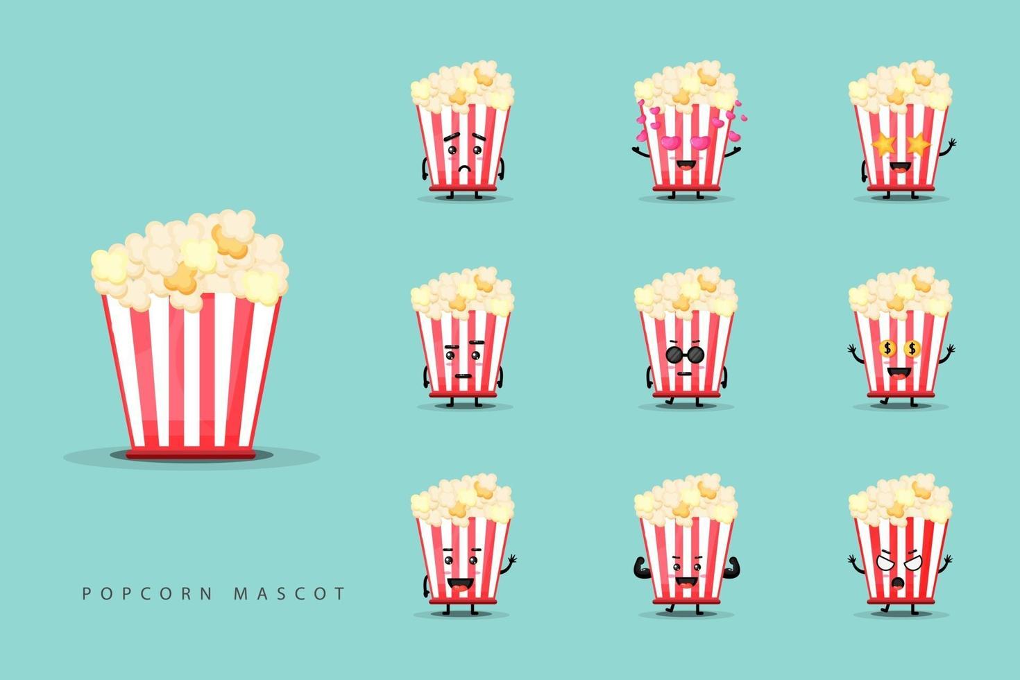 Set of cute popcorn mascots vector