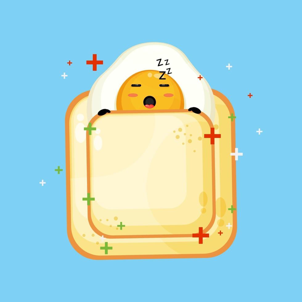 Illustration of cute egg sleeping on bread vector