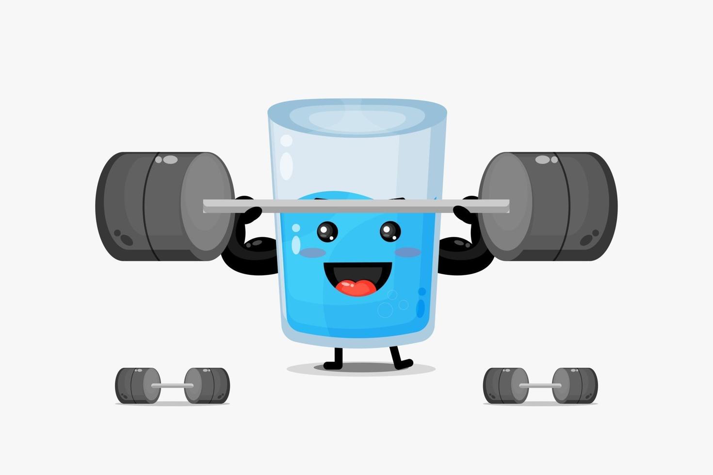 Cute water glass mascot lifting a barbell vector