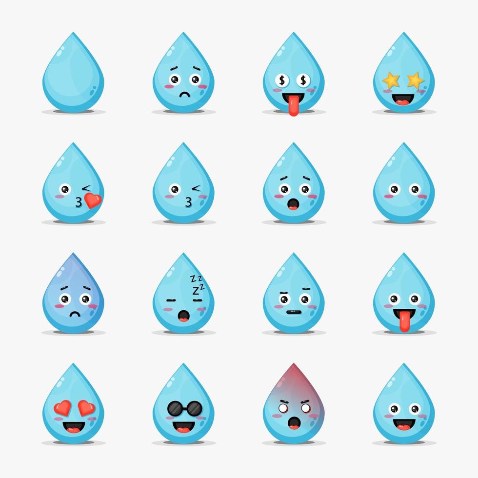 Cute water with emoticons set vector