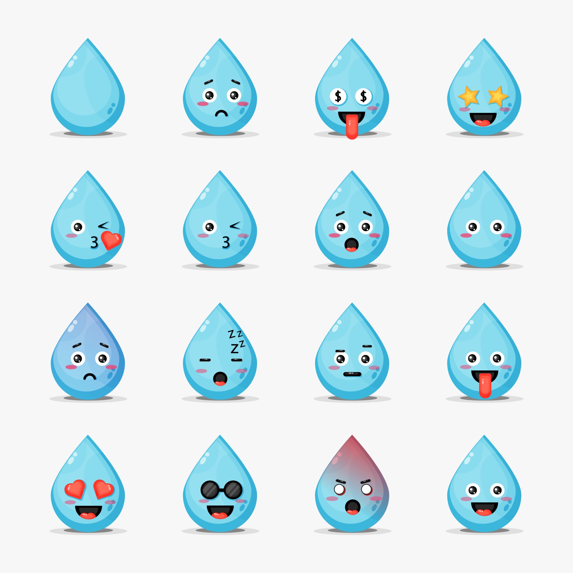 Cute water with emoticons set 2147297 Vector Art at Vecteezy