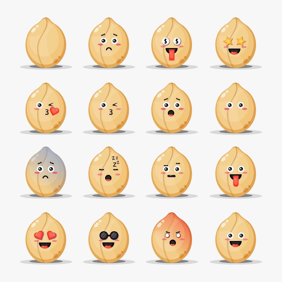 Set of cute peanuts with emoticons vector