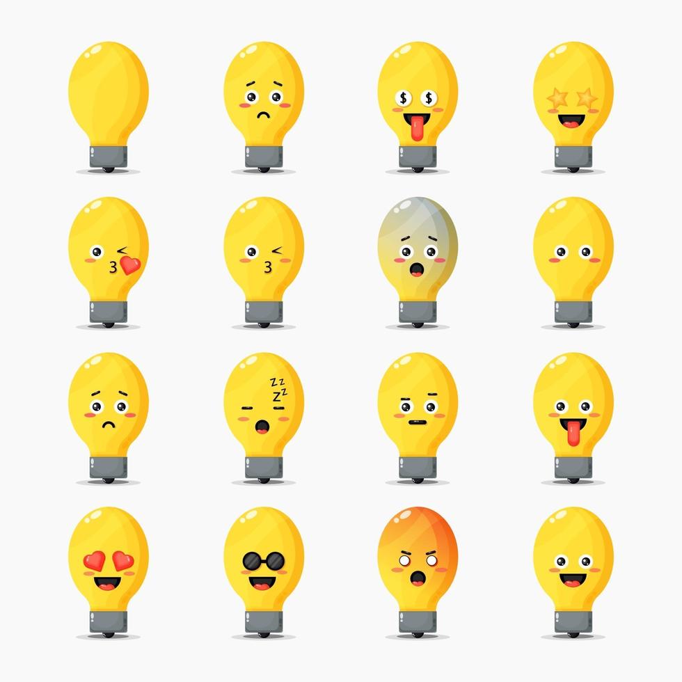Set of cute light bulbs with expressions vector