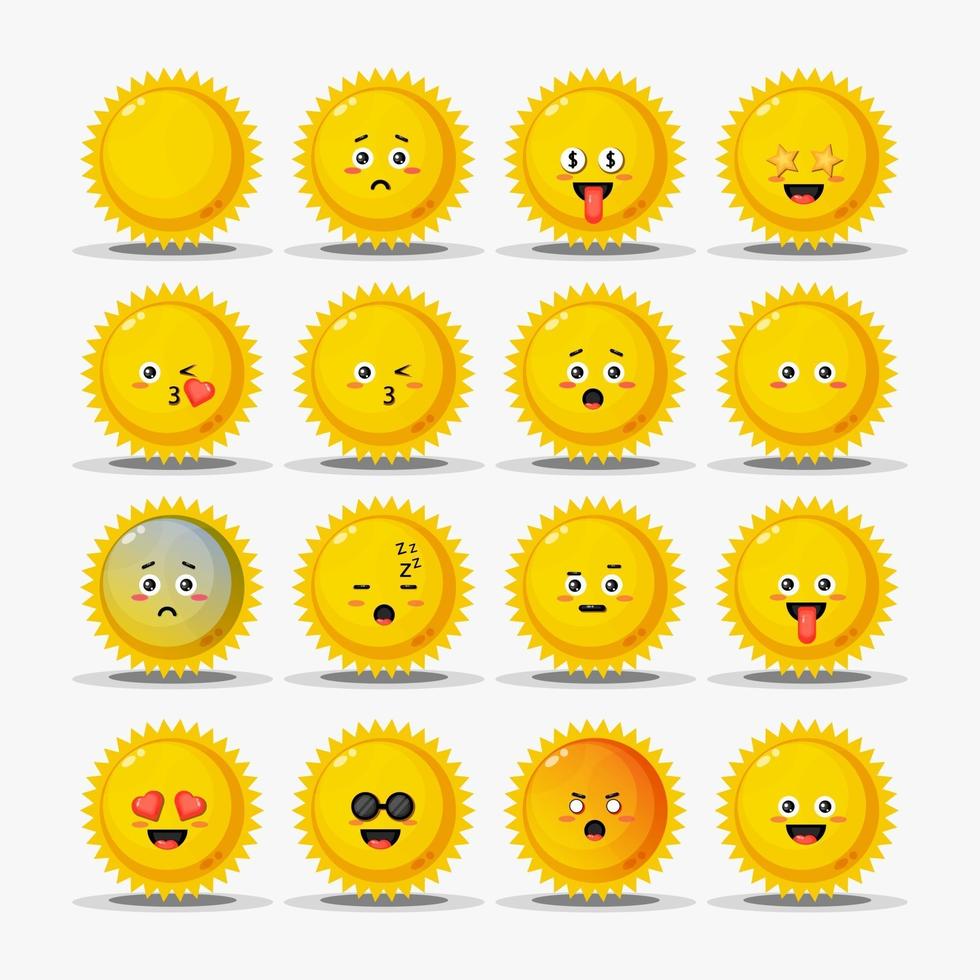 Set of cute sun with emoticons vector