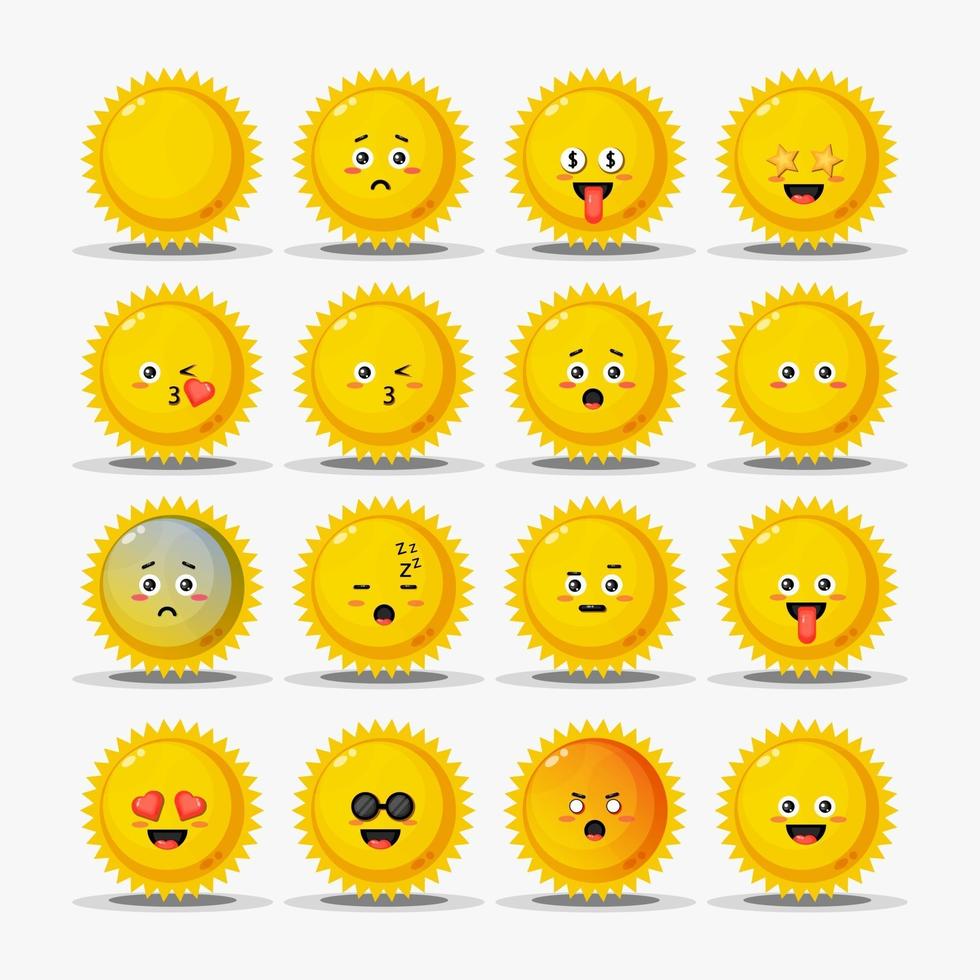 conjunto de lindo sol con emoticonos vector