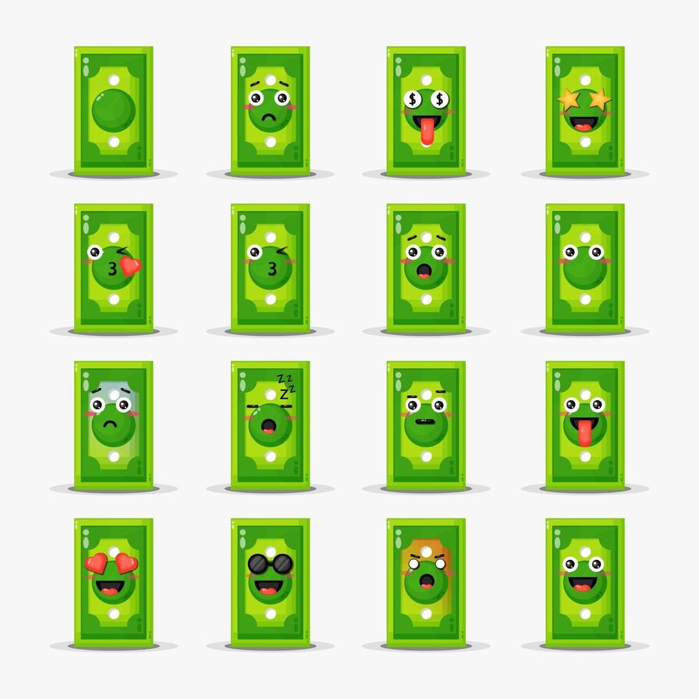 Cute money banknote with emoticons set vector