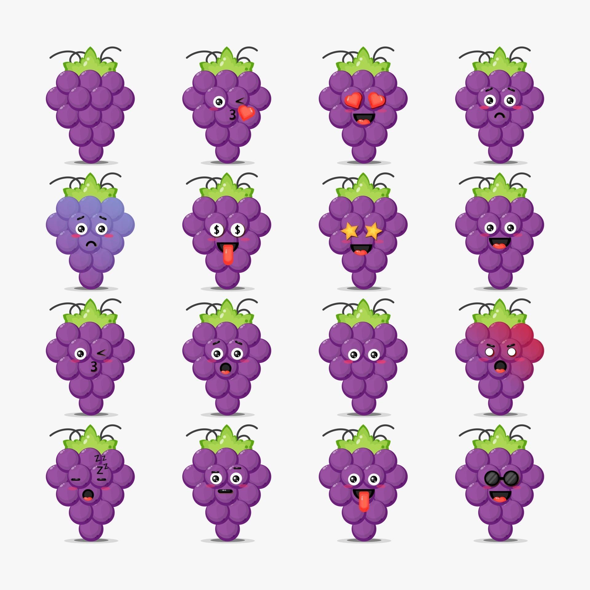 Set of cute grape with emoticons 2147432 Vector Art at Vecteezy