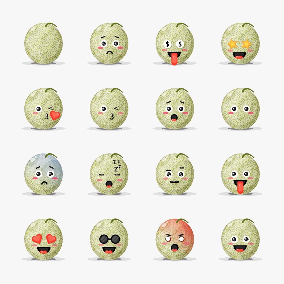 Set of cute melon with emoticons vector