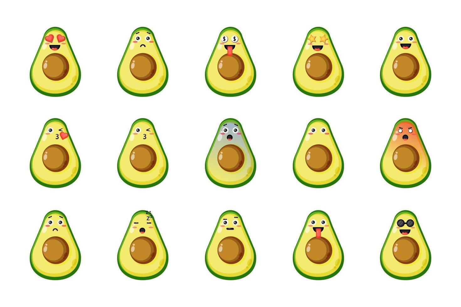 Set of cute avocado with expressions vector