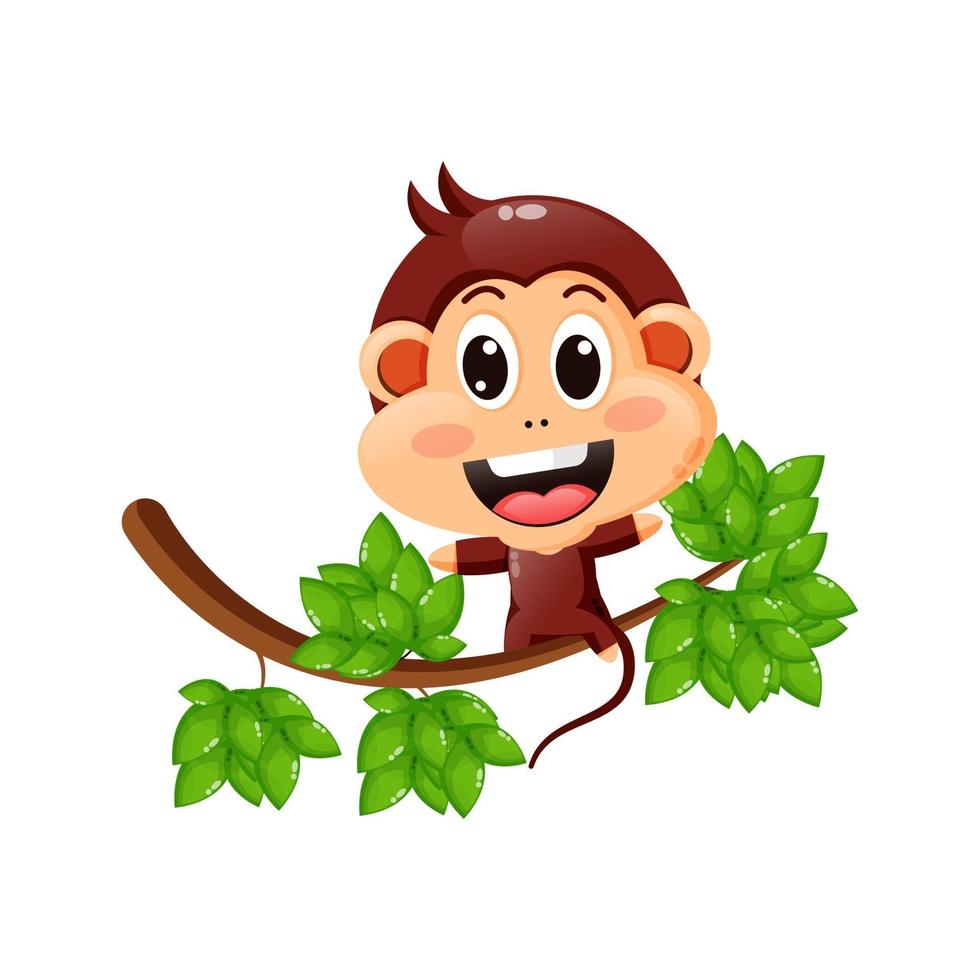 Cute monkey on tree vector