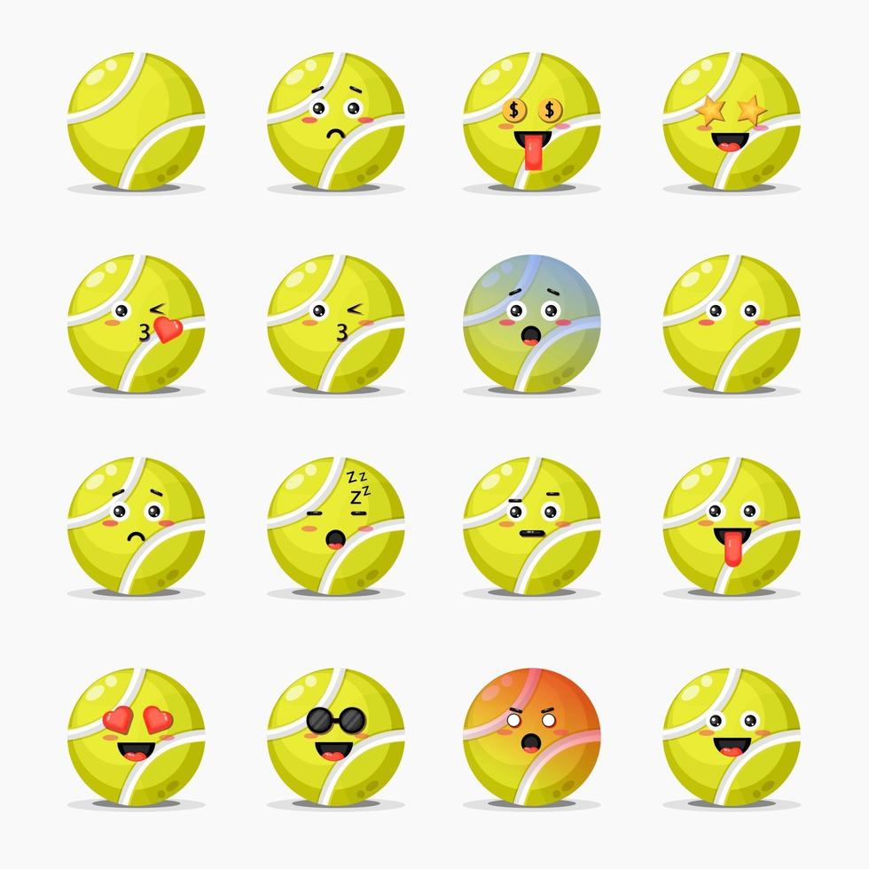 conjunto de linda pelota de tenis con expresiones vector