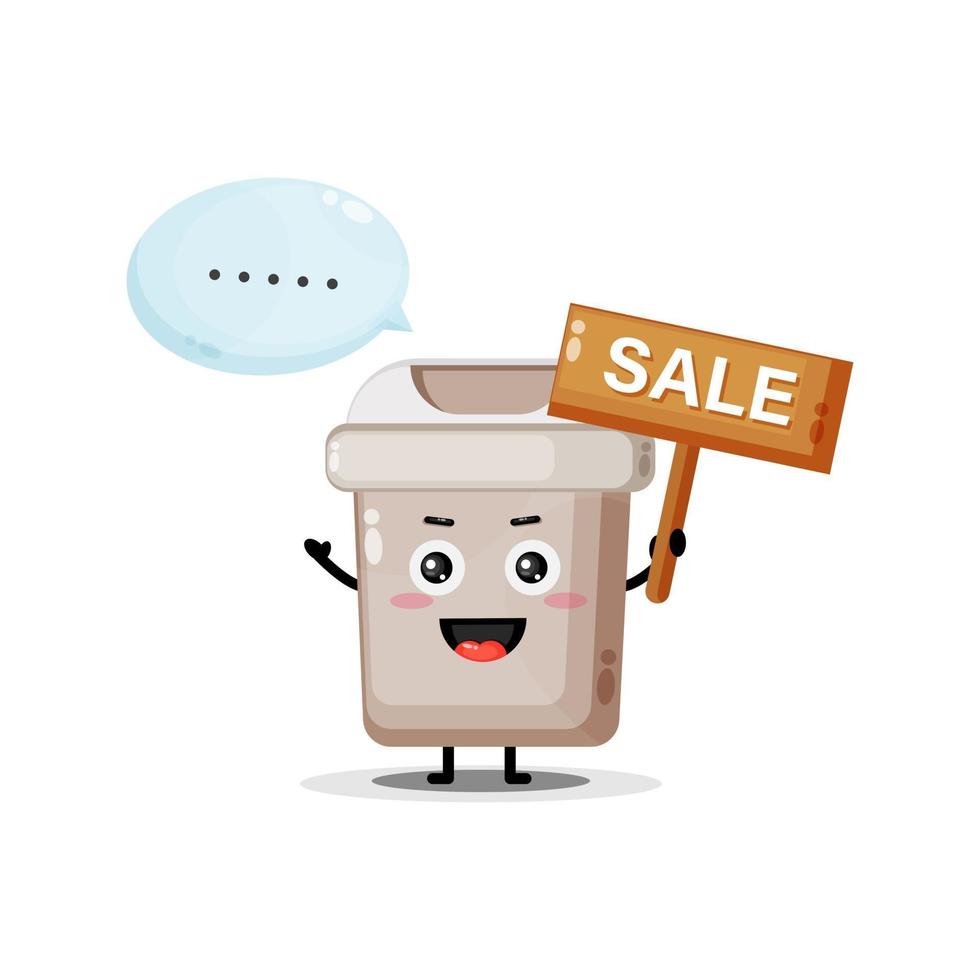 Cute trash can mascot with the sales sign vector