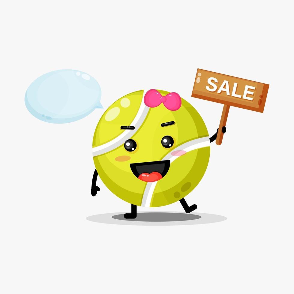 Cute tennis ball mascot with the sales sign vector