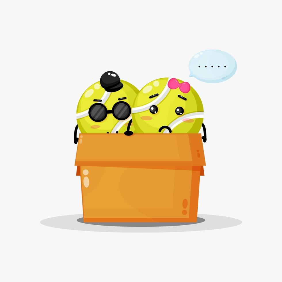 Cute tennis ball mascot in the box vector