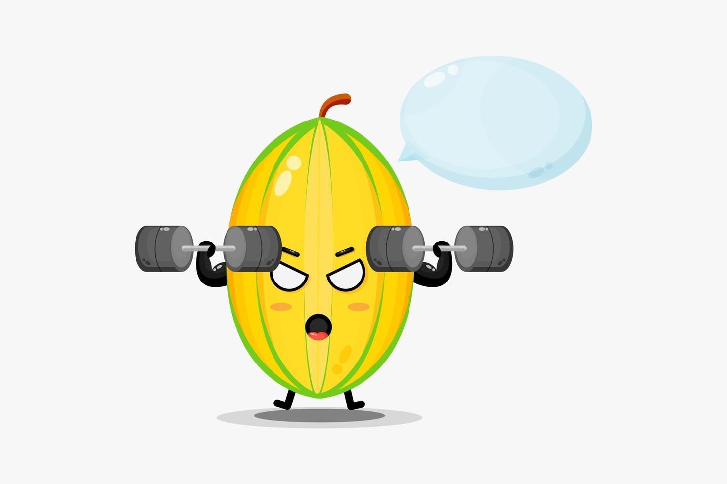 Cute star fruit mascot raises a barbell vector